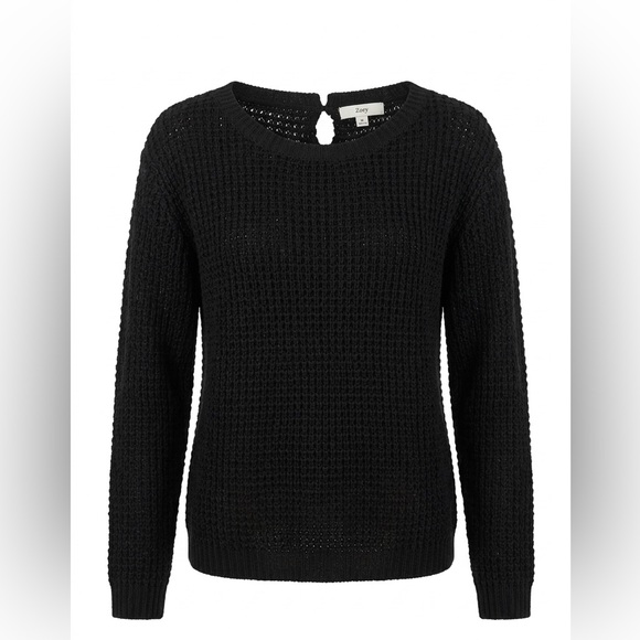 Black Open-Weave Crewneck Sweater by Zoey - Picture 2 of 3